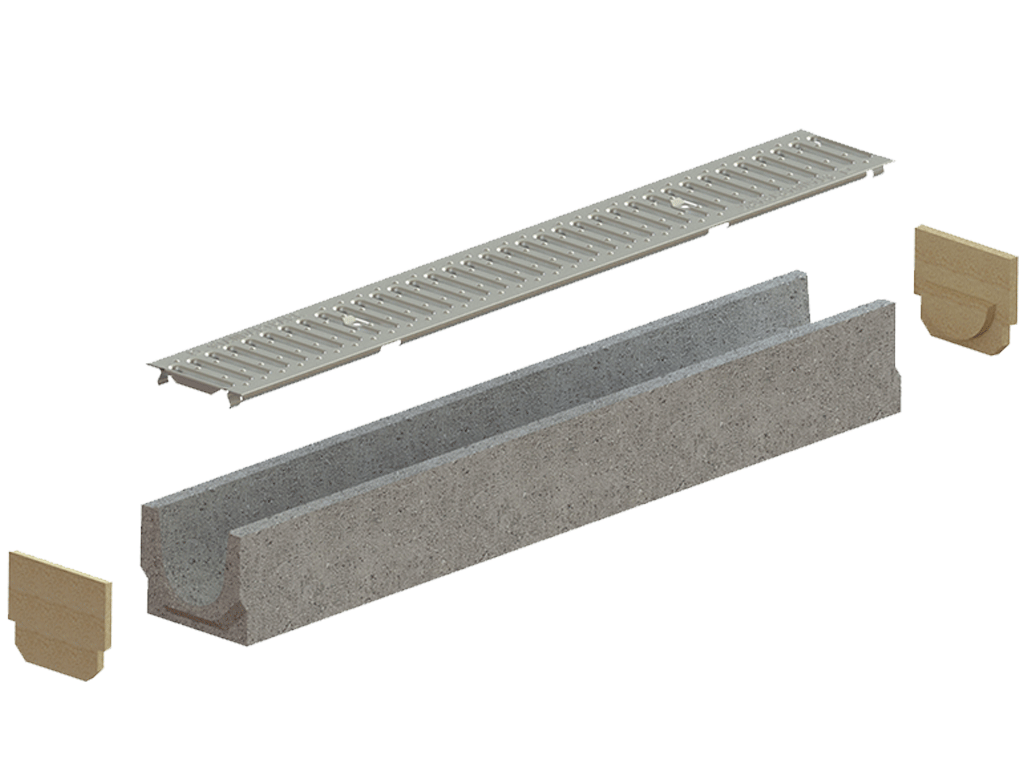 Лоток водоотводный BetoMax Bsic DN100 H125 с решеткой оцинкованной A15 (1000x140x125)